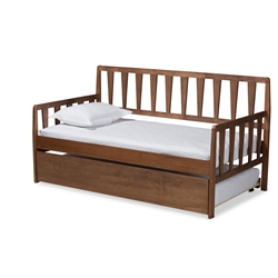 Baxton Studio Midori Modern and Contemporary Transitional Walnut Brown Finished Wood Twin Size Daybed with Roll-Out Trundle Bed